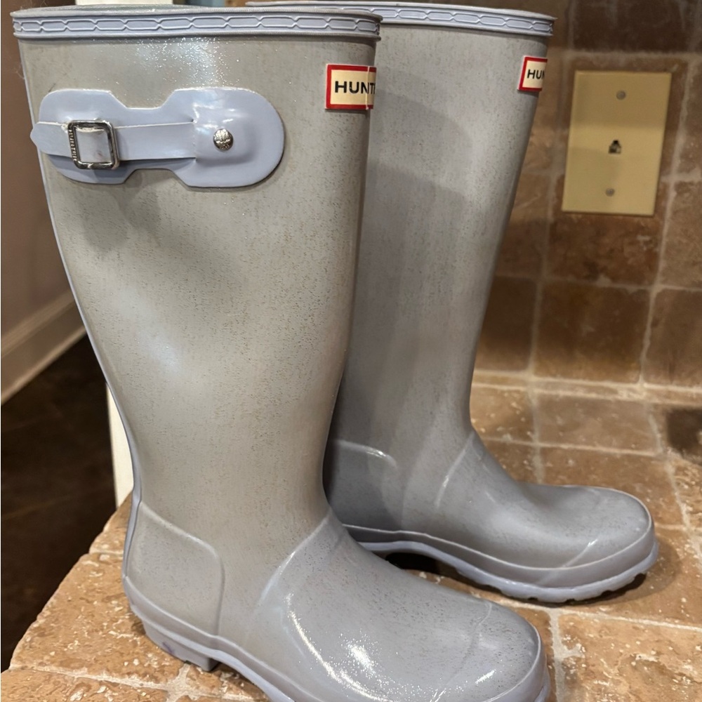 Hunter Light Blue / Gray Sparkle Waterproof Boots